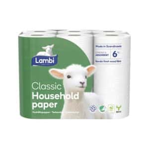 Lambi Classic køkkenrulle pakke med 6 ruller – stærk og absorberende køkkenrulle til kontor, kantine og fællesområder på arbejdspladsen.